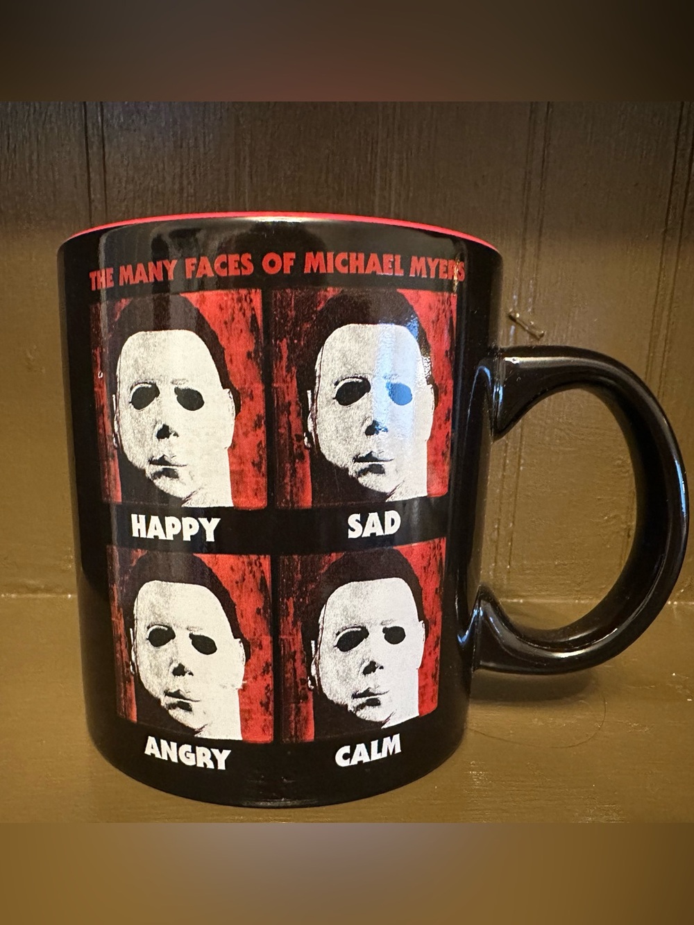 Halloween Michael Myers Many Faces 20 Oz Ceramic Mug Black Red Horror